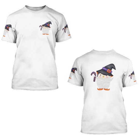 Halloween Penguin in a mummy costume 3D T Shirts