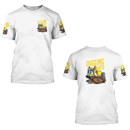 Excavator Driver Digging Into 5 Birthday Excavator 3D T Shirts