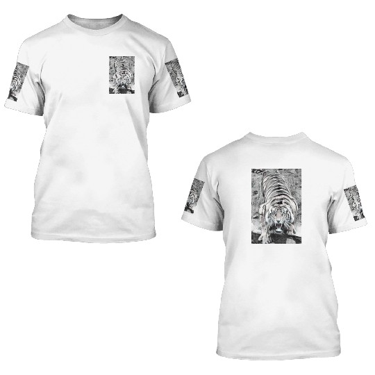Tiger Draw BW Looking Up 3D T Shirts