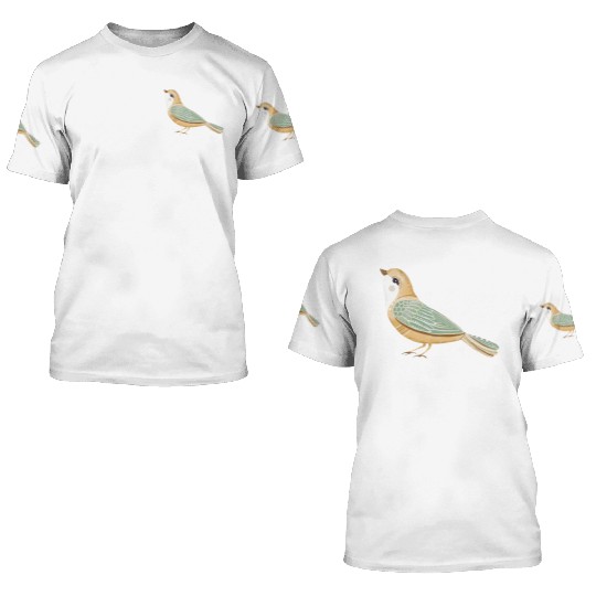 Folk art little fancy bird 3D T Shirts