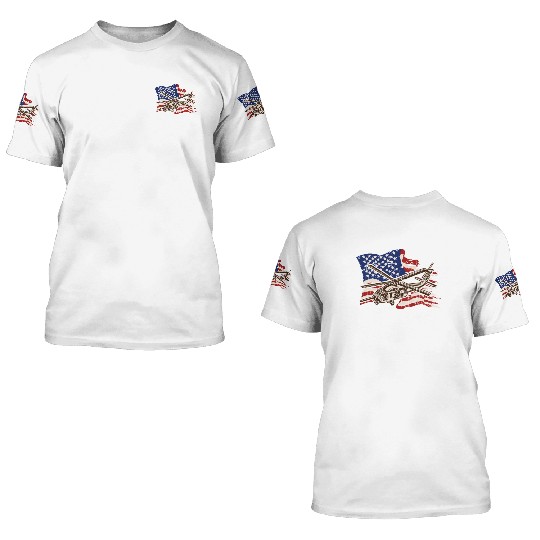 Helicopter with american flag background - chopper 3D T Shirts