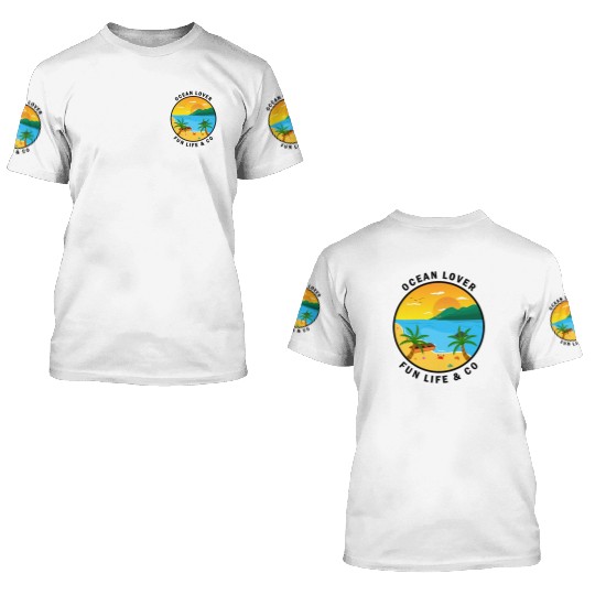 Ocean Lover And Cool Illustration Of A Island 3D T Shirts