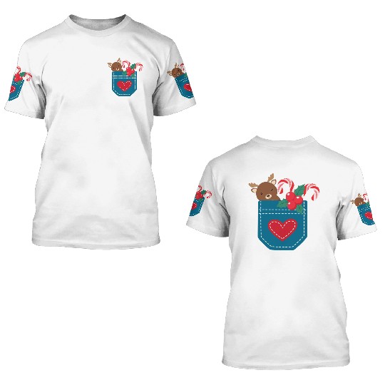 Christmas moose peppermint pocket 3D T Shirts
