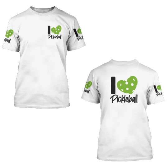 Pickleball Heart I Love Pickleball 3D T Shirts