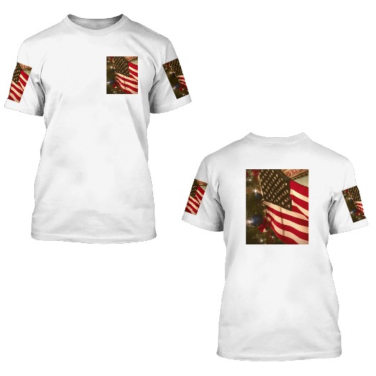Patriotic Christmas US Flag And Christmas Tree 3D T Shirts