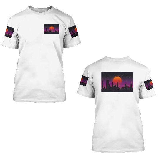Cyberpunk City Skyline, Science Fiction / Sci-Fi. 3D T Shirts