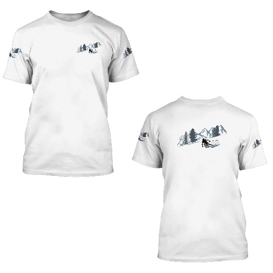 Skier and Mountains, Skiing 3D T Shirts