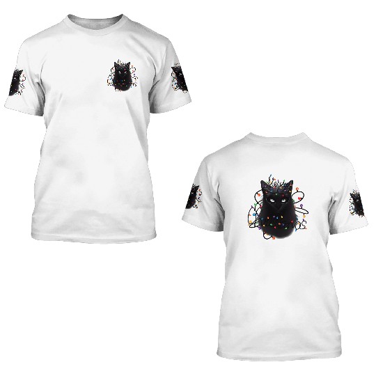 Black Cat christmas light 3D T Shirts