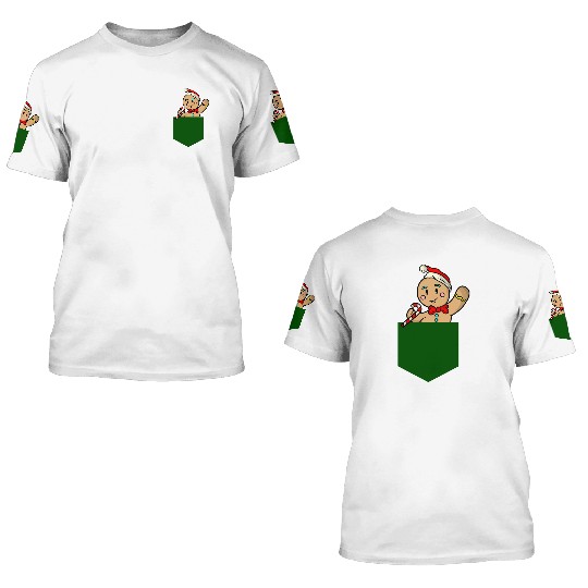 Christmas gingerbread man in breast pocket gift 3D T Shirts