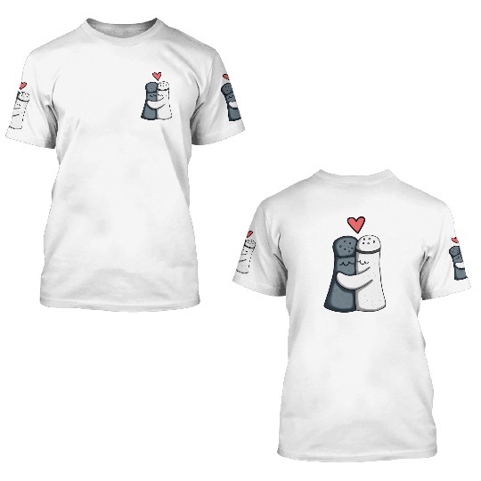 Salt and Pepper Hugging Love : Funny illustration 3D T Shirts