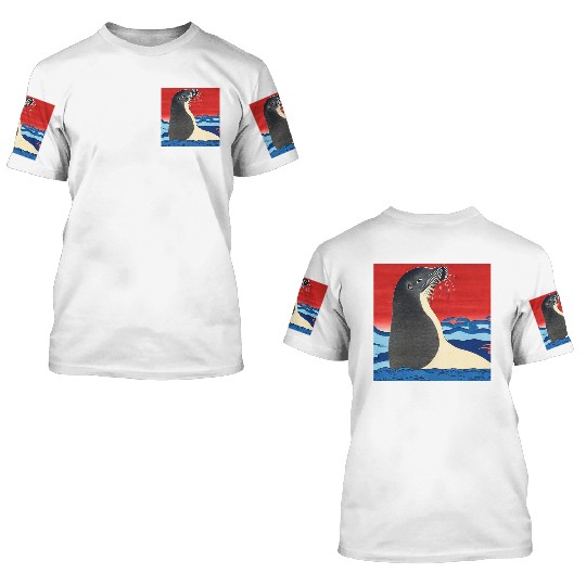 Ukiyo-e Seal, Japanese Print 3D T Shirts