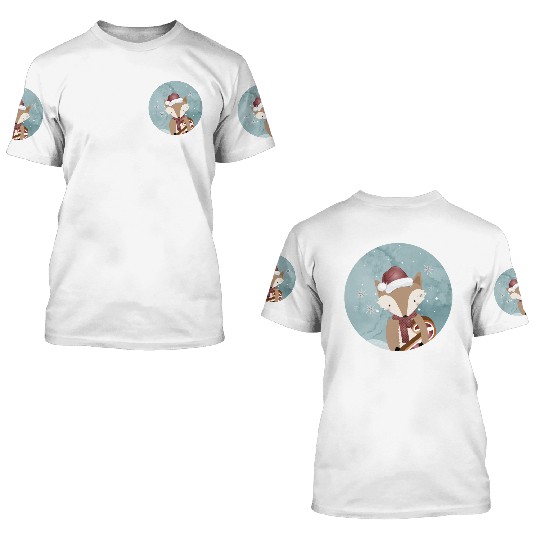 cute fox for Christmas with Santa hat 3D T Shirts