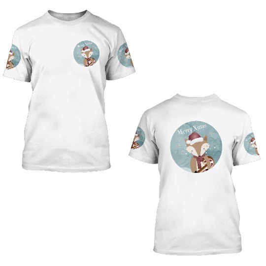 cute fox for Christmas with Santa hat 3D T Shirts