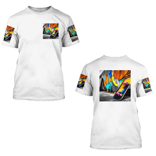 Skateboard and Graffiti Wall Art 3D T Shirts
