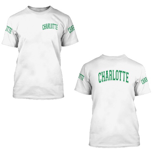 Charlotte Varsity Style Green Text 3D T Shirts