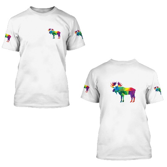 Moose Colorful Low Poly Art HUNTING Theme - Hunter 3D T Shirts