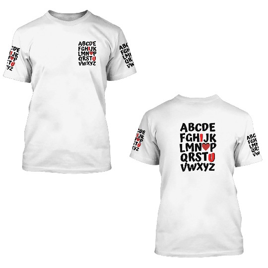 Valentines Day Alphabet ABC Toddler Kids 3D T Shirts
