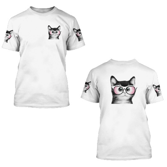 EW PEOPLE, Funny Cat Wearing Pink Sunglasses 3D T Shirts