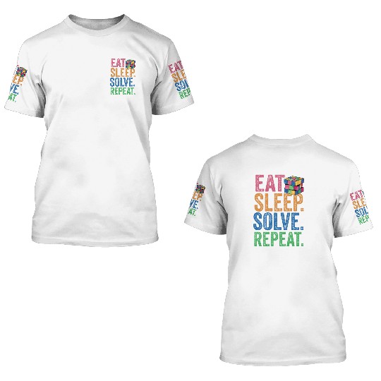 Eat Sleep Solve Repeat Math Speed Cubing Genie 3D T Shirts
