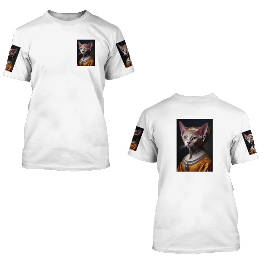 Gold Queen Devon Rex Cat Breed Portrait Royal Rena 3D T Shirts