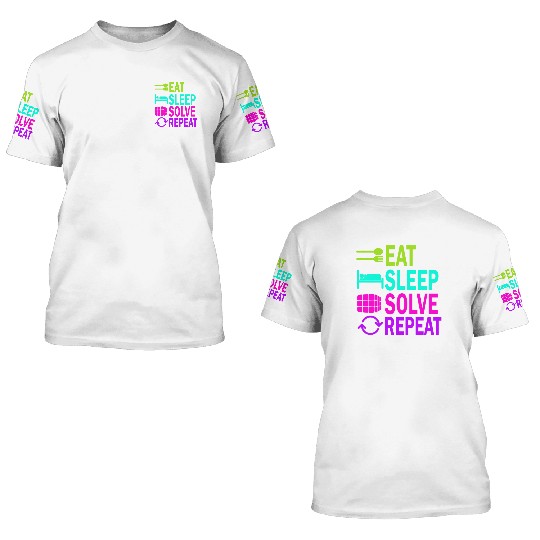 Eat Sleep Solve Repeat Math Speed Cubing Genie 3D T Shirts
