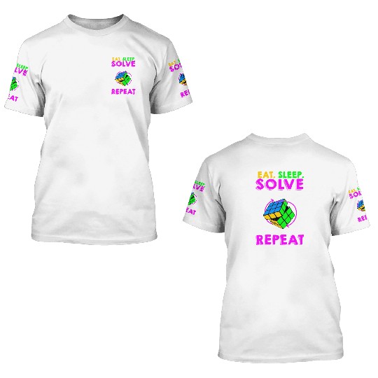 Eat Sleep Solve Repeat Math Speed Cubing Genie 3D T Shirts