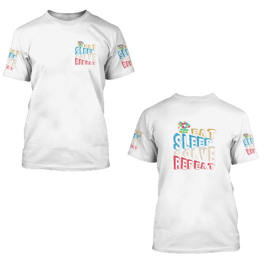 Eat Sleep Solve Repeat Math Speed Cubing Genie 3D T Shirts