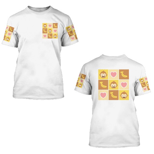Cute Monkey and Banana Pattern 3D T Shirts