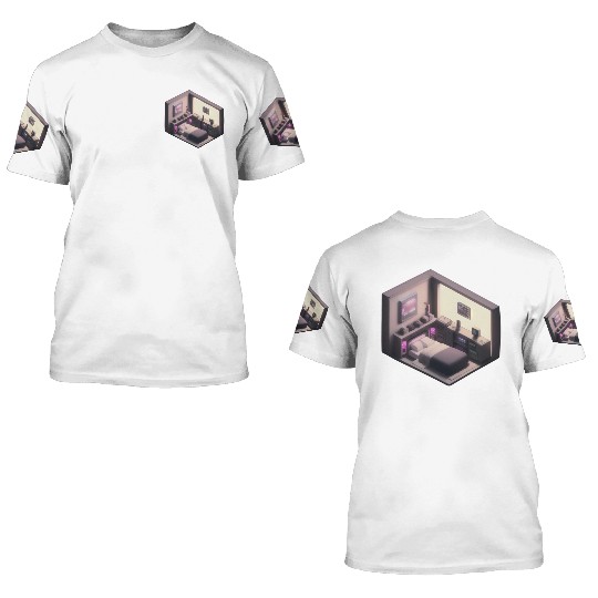 Isometric Bedroom - Synthwave Retro Future Room 3D T Shirts