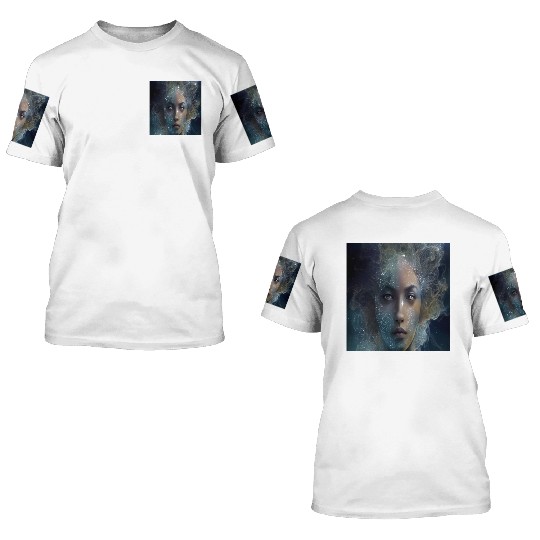 shiny star woman face in the space 3D T Shirts
