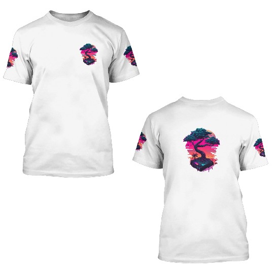 Synthwave Bonsai Tree 3D T Shirts