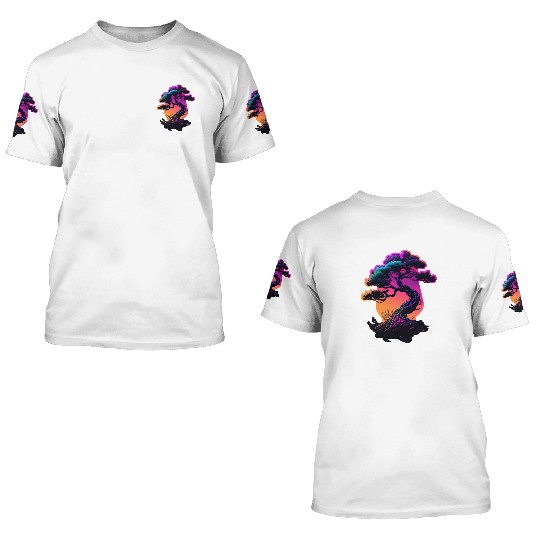 Synthwave Bonsai Tree 3D T Shirts