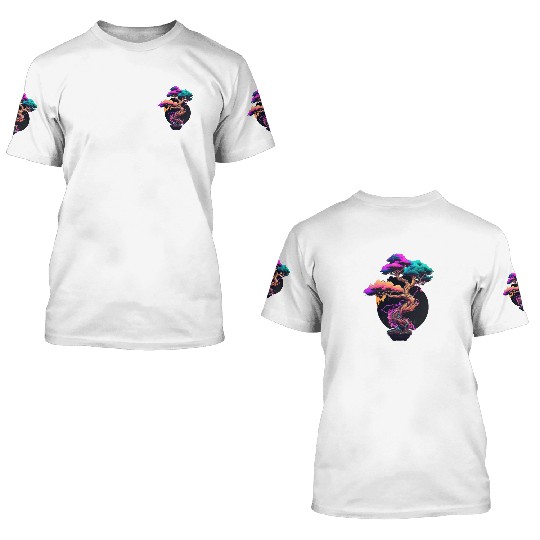 Synthwave Bonsai Tree 3D T Shirts