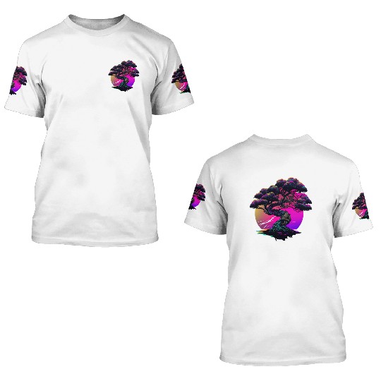 Synthwave Bonsai Tree 3D T Shirts