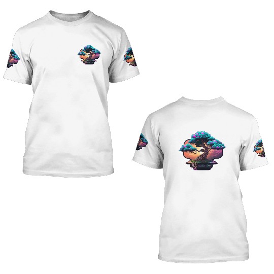 Synthwave Bonsai Tree 3D T Shirts