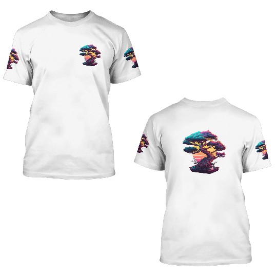 Synthwave Bonsai Tree 3D T Shirts