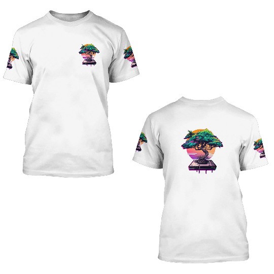 Synthwave Bonsai Tree 3D T Shirts