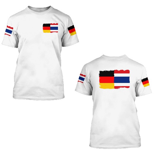 Thailand Flag Germany Flag Half Thai Half German 3D T Shirts
