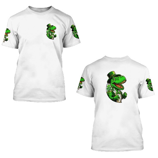 St Patricks Day T-rex Dinosaur With Top Hat 3D T Shirts