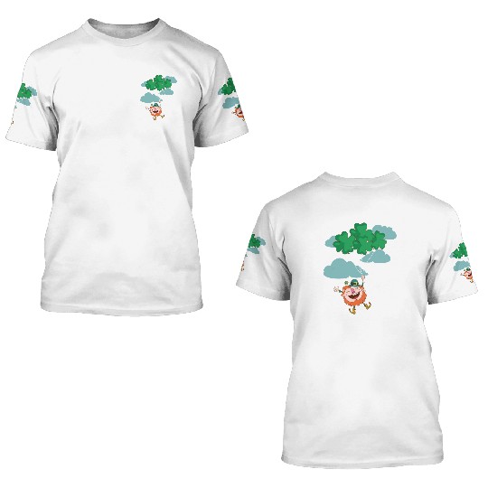 Lerechaun Hanging On Clover Balloons - St Patricks 3D T Shirts