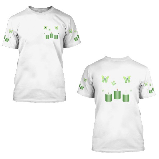 Green candle with butterflies 3D T Shirts