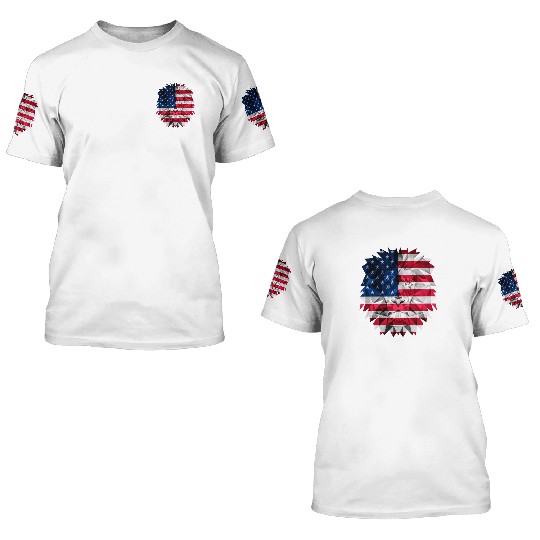 Geometric Lion Polygon Style with American Flag 3D T Shirts
