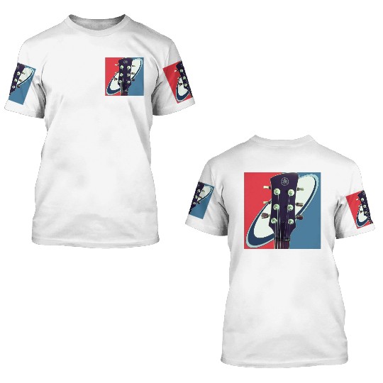 Red White Blue Rock and Roll Themed Guitar 3D T Shirts