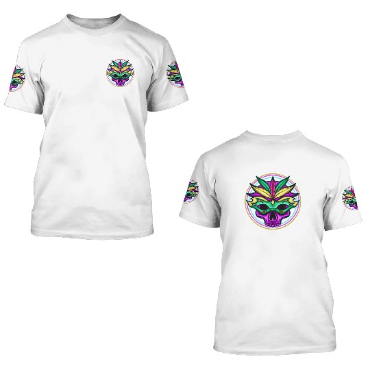 Logo Masked Purple Skull For Mardi Gras 3D T Shirts