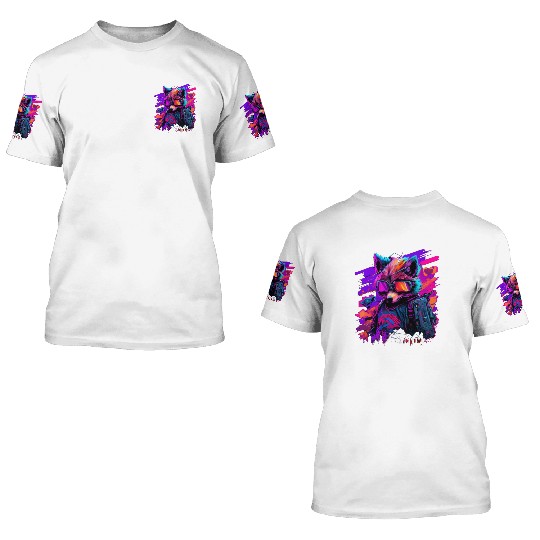 cyberpunk synthwave cool fox 3D T Shirts