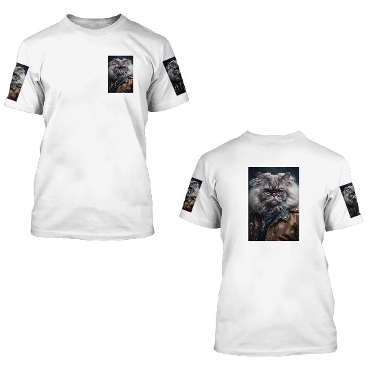 Persian Cat Breed Portrait wears a leather jacket 3D T Shirts
