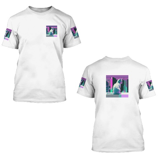 Vaperwave Aesthetic Glitch Cat Retrowave Synthwave 3D T Shirts