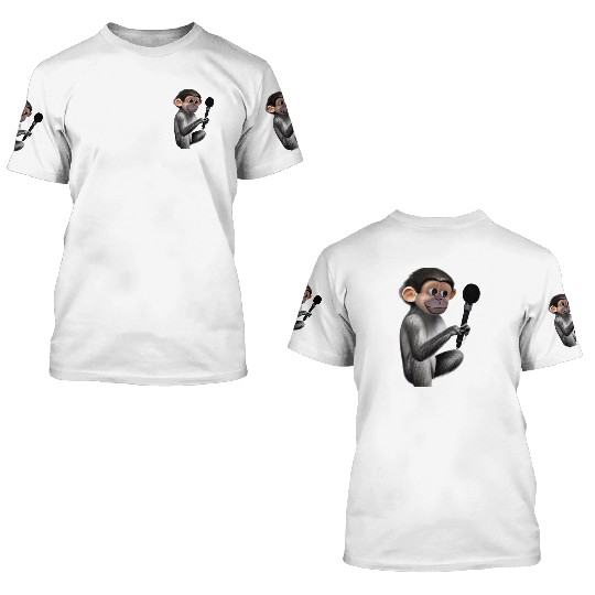 Little Monkey With Microphone 3D T Shirts