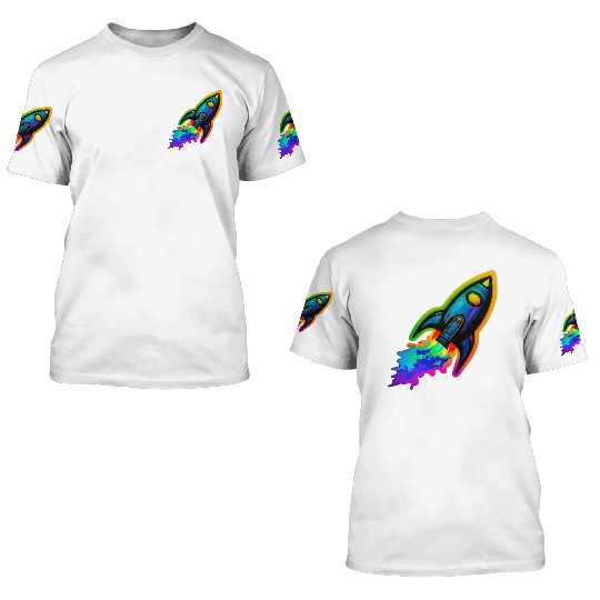 Psychedelic Retro Neon Rocket 3D T Shirts