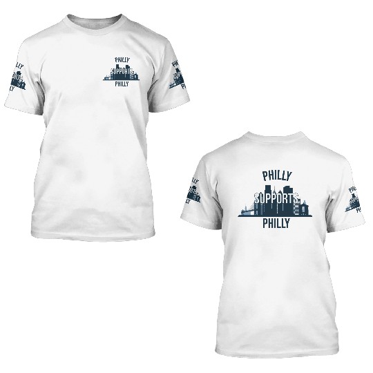 Philly Supports Philly skyline blue transparentbg 3D T Shirts